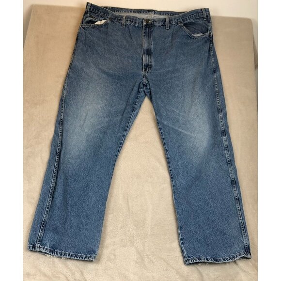 Dickies Mens Straight Jeans Size 50x32 Blue Denim Medium Wash Blue Frayed Hem - Picture 11 of 13